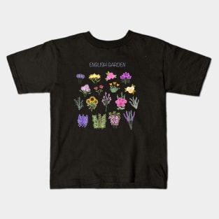 English Cottage Garden on White Background Kids T-Shirt